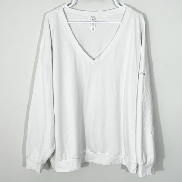 ALO Tops - Alo Yoga Oversized Deep V Neck Pullover Sweatshirt Womens Size Large White